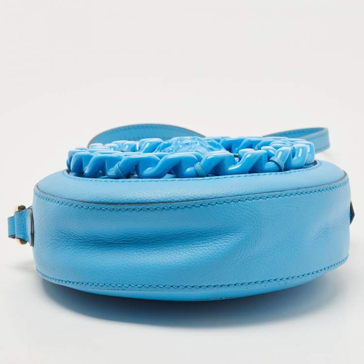 Pre Owned Versace Light Blue Leather La Medusa Round Crossbody Bag