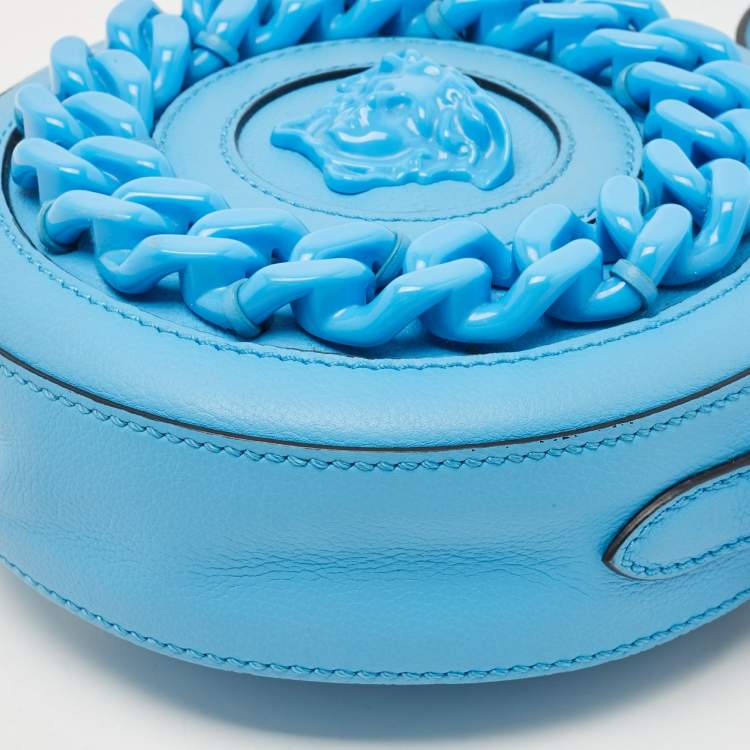 Pre Owned Versace Light Blue Leather La Medusa Round Crossbody Bag