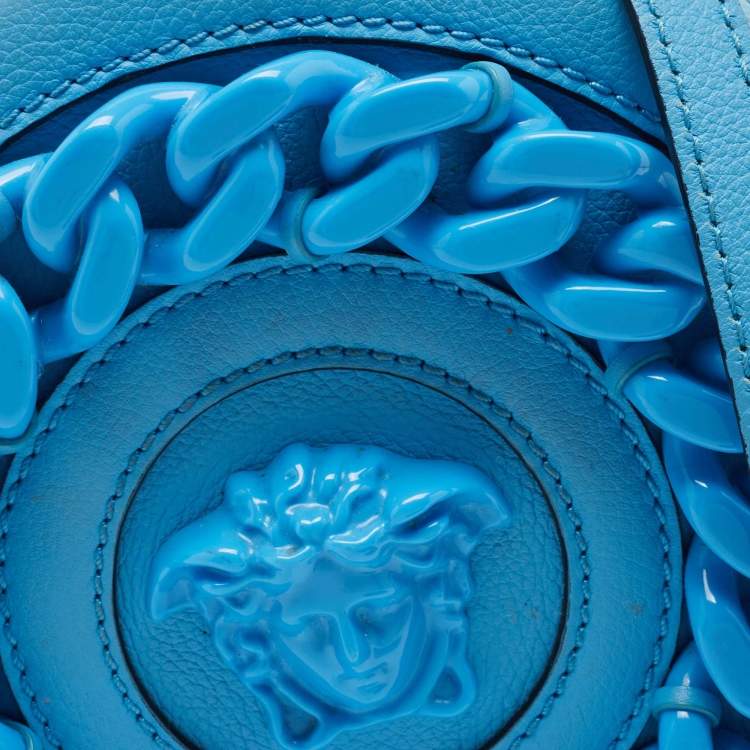 Pre Owned Versace Light Blue Leather La Medusa Round Crossbody Bag