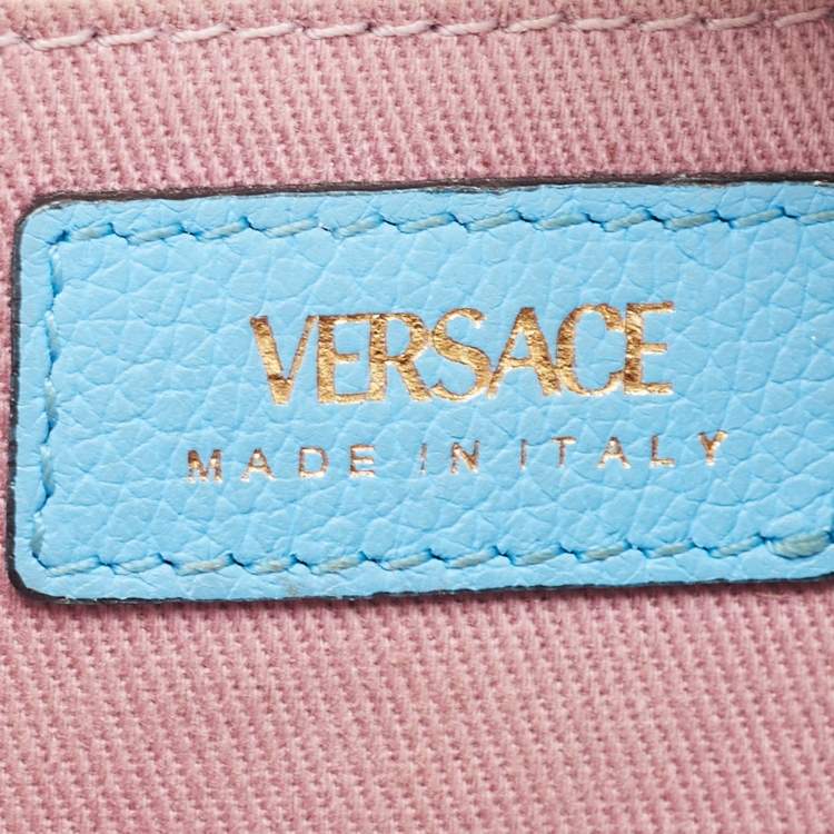 Pre Owned Versace Light Blue Leather La Medusa Round Crossbody Bag