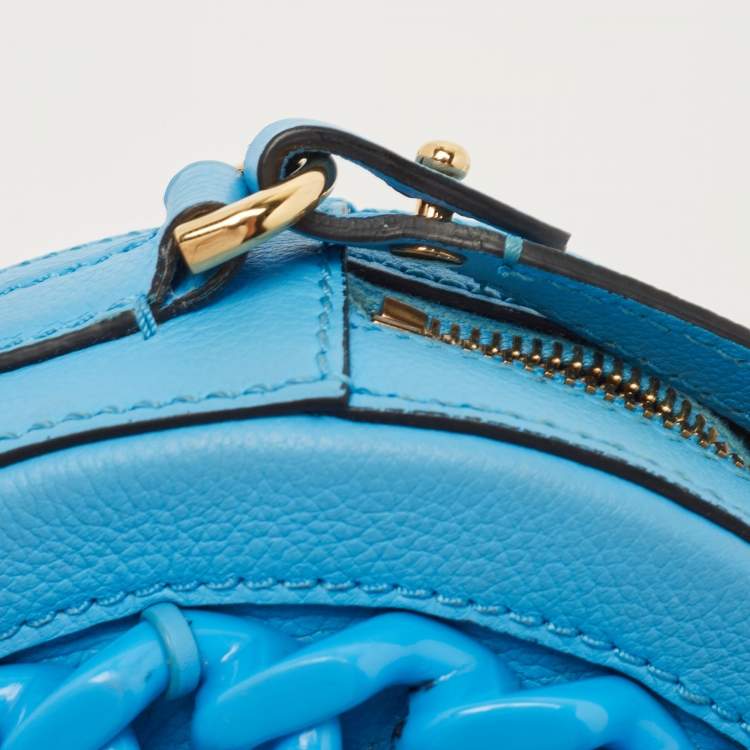 Pre Owned Versace Light Blue Leather La Medusa Round Crossbody Bag