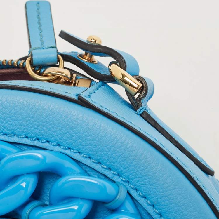 Pre Owned Versace Light Blue Leather La Medusa Round Crossbody Bag