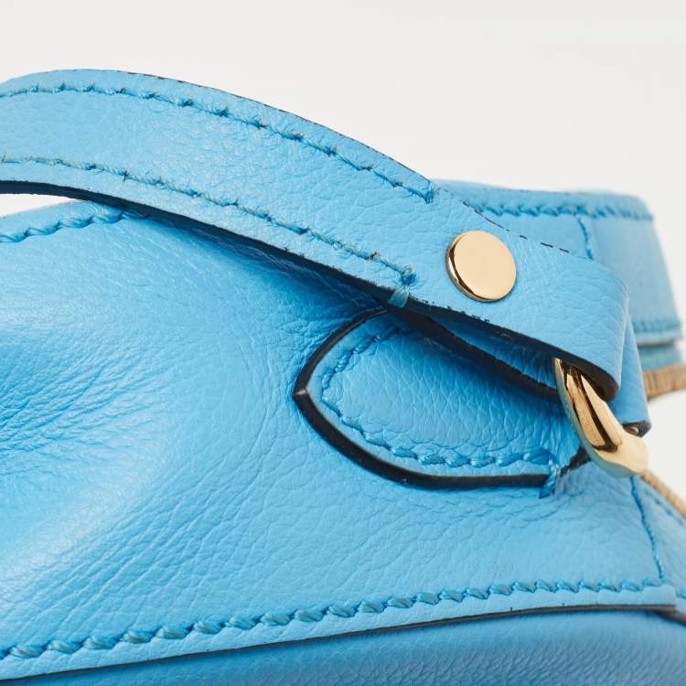 Pre Owned Versace Light Blue Leather La Medusa Round Crossbody Bag