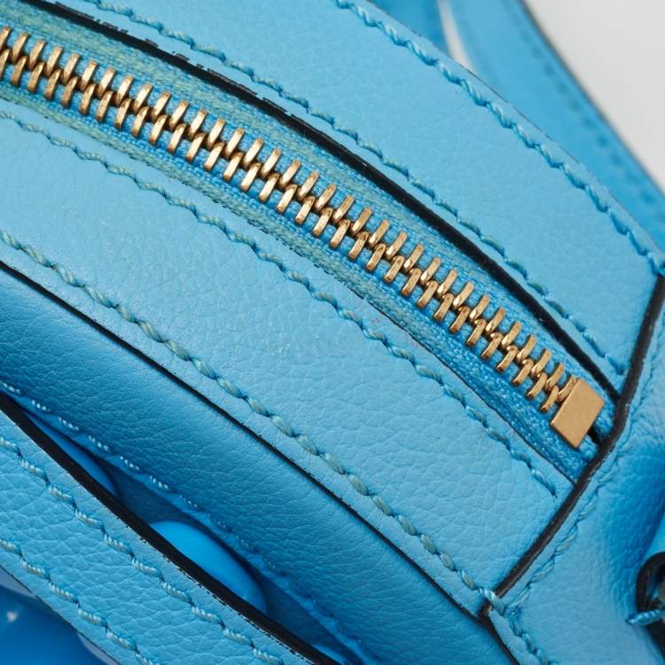 Pre Owned Versace Light Blue Leather La Medusa Round Crossbody Bag