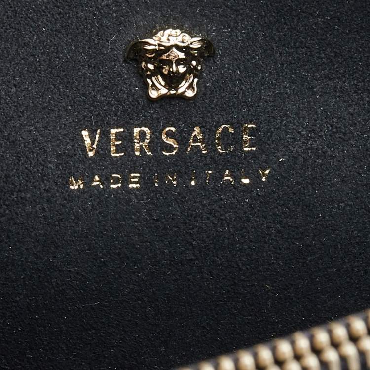 Pre Owned Versace Light Gold Textured Leather Diamante Flap Shoulder Bag
