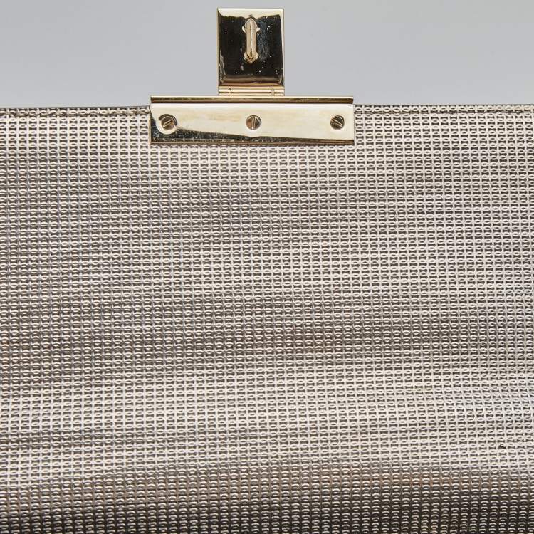 Pre Owned Versace Light Gold Textured Leather Diamante Flap Shoulder Bag