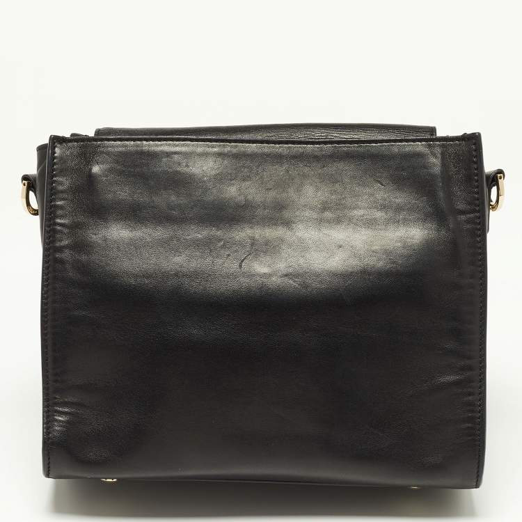 Pre Owned Versace Black Leather Donna Palazzo Shoulder Bag