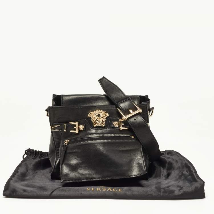 Pre Owned Versace Black Leather Donna Palazzo Shoulder Bag