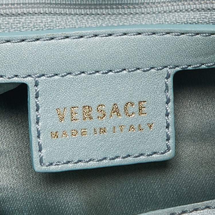 Pre Owned Versace Ice Blue Signature Nylon and Leather Hobo
