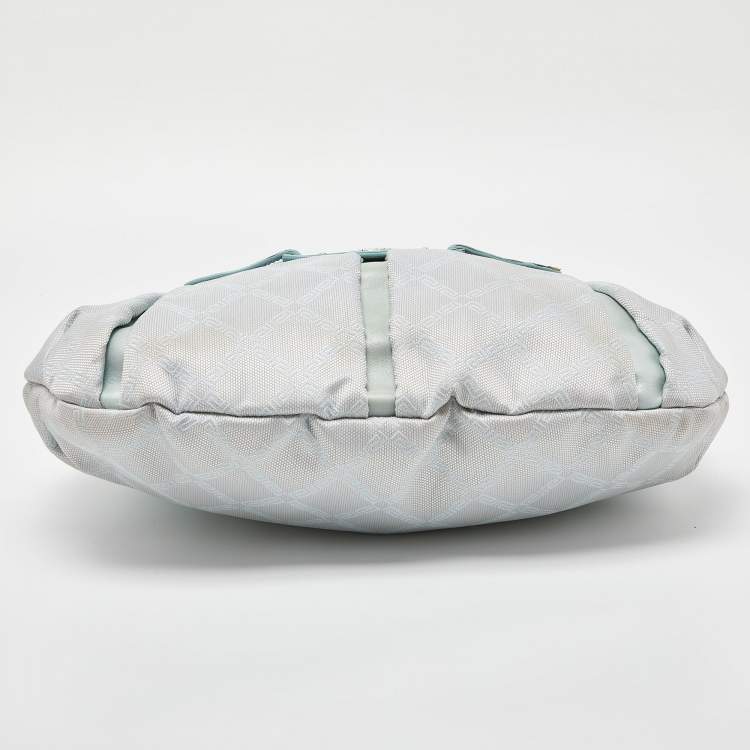 Pre Owned Versace Ice Blue Signature Nylon and Leather Hobo