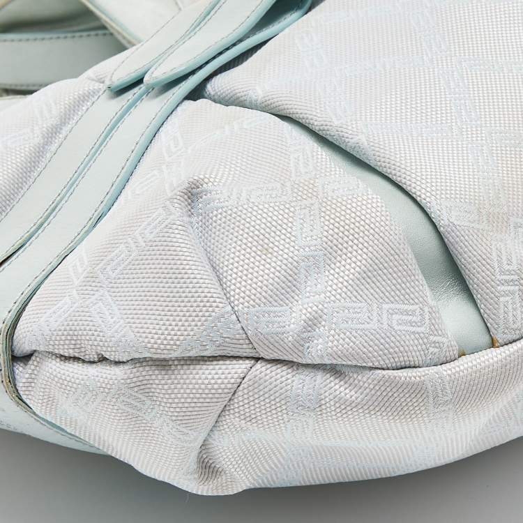 Pre Owned Versace Ice Blue Signature Nylon and Leather Hobo