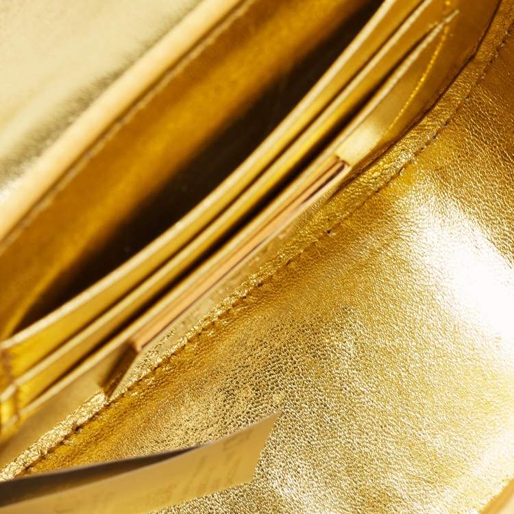 Pre Owned Versace Gold Satin Mini Limited Edition Crystal Embellished Top Handle Bag
