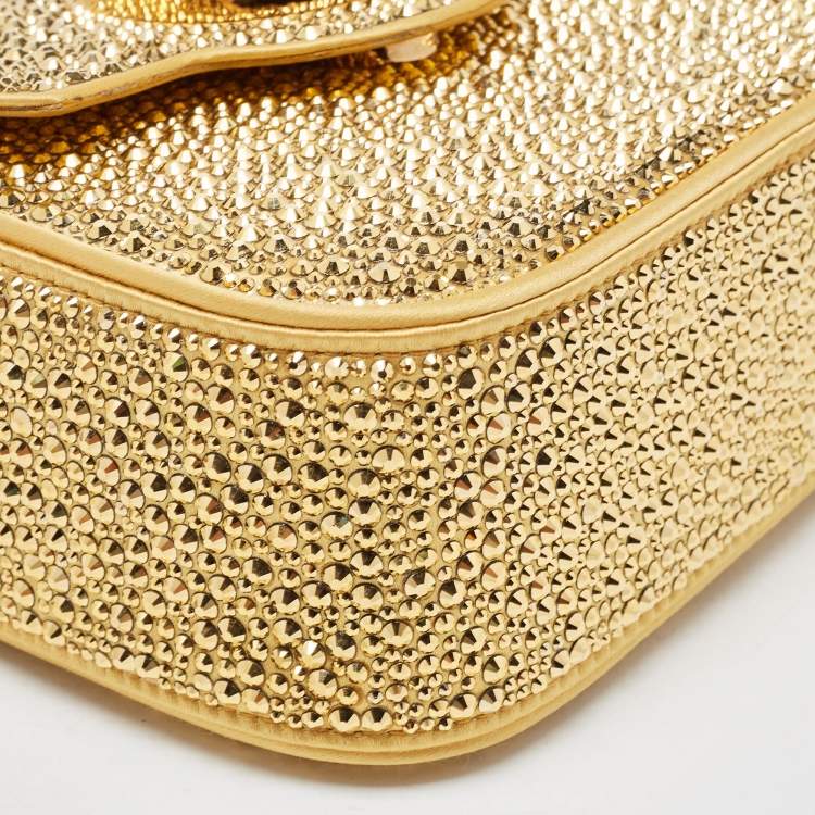 Pre Owned Versace Gold Satin Mini Limited Edition Crystal Embellished Top Handle Bag