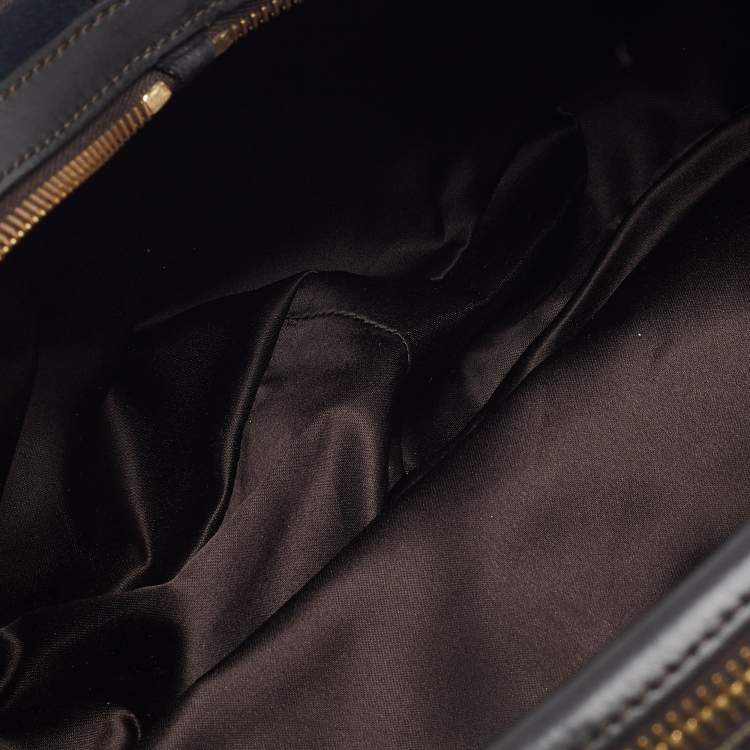 Pre Owned Versace Brown/Black Signature Fabric and Leather Biker Hobo