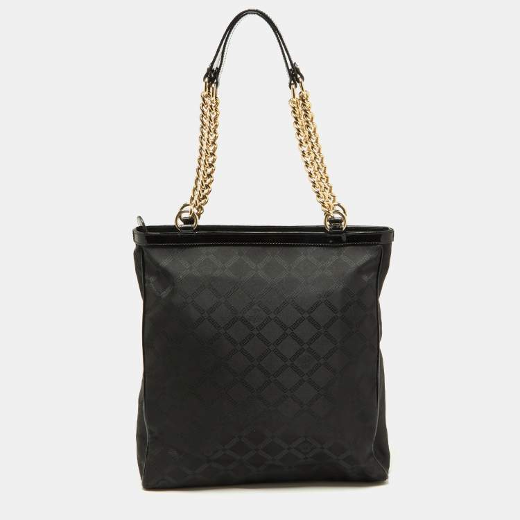 Pre Owned Versace Black Signature Fabric and Patent Leather Shopper Chain Tote