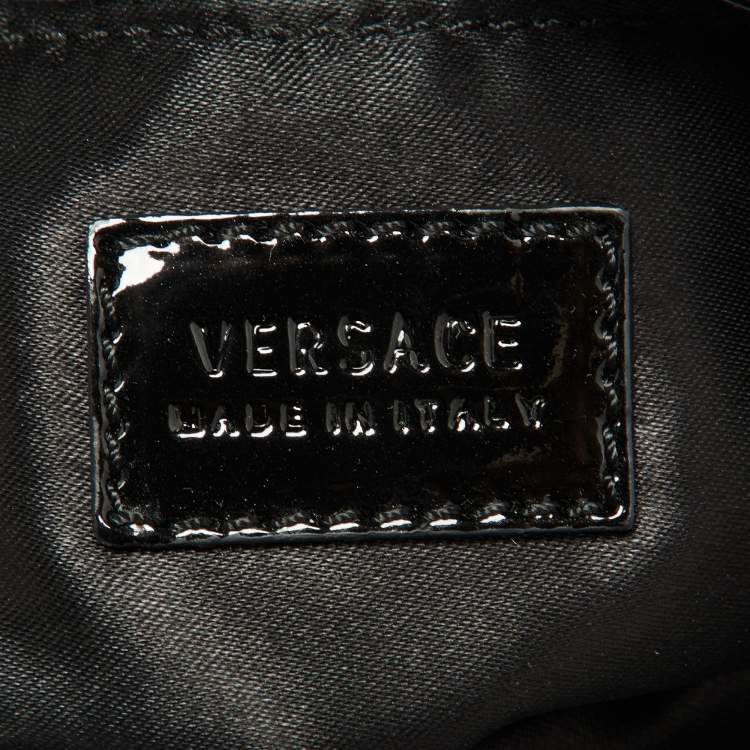 Pre Owned Versace Black Signature Fabric and Patent Leather Shopper Chain Tote