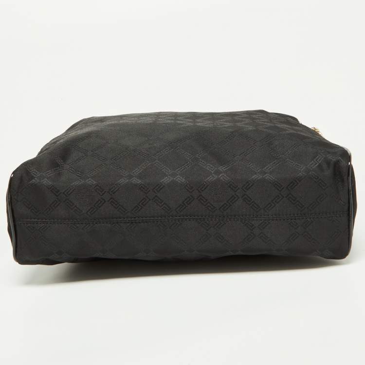 Pre Owned Versace Black Signature Fabric and Patent Leather Shopper Chain Tote