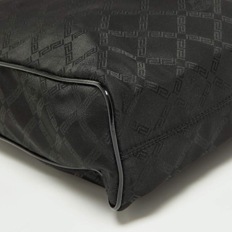 Pre Owned Versace Black Signature Fabric and Patent Leather Shopper Chain Tote