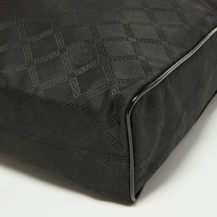 Pre Owned Versace Black Signature Fabric and Patent Leather Shopper Chain Tote