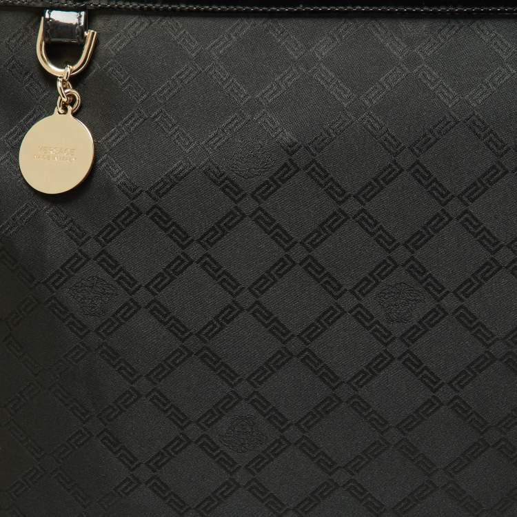 Pre Owned Versace Black Signature Fabric and Patent Leather Shopper Chain Tote