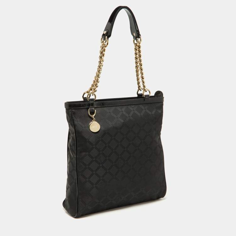 Pre Owned Versace Black Signature Fabric and Patent Leather Shopper Chain Tote
