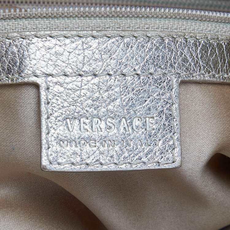 Pre Owned Versace Black/Gold Monogram Nylon and Leather Medusa Plaque Tote
