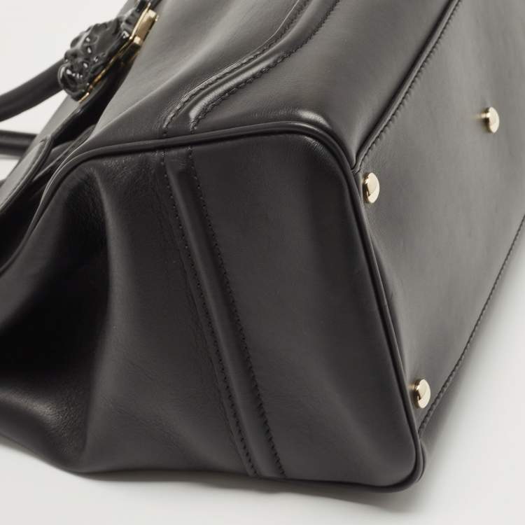 Pre Owned Versace Black Leather Empire Palazzo Tote