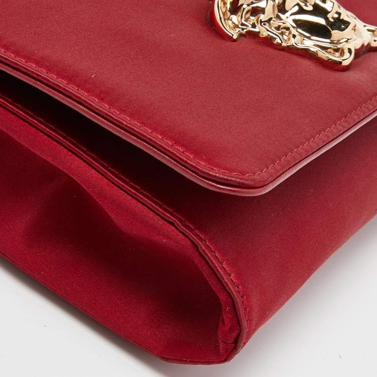 Pre Owned Versace Red Satin Palazzo Medusa Chain Clutch