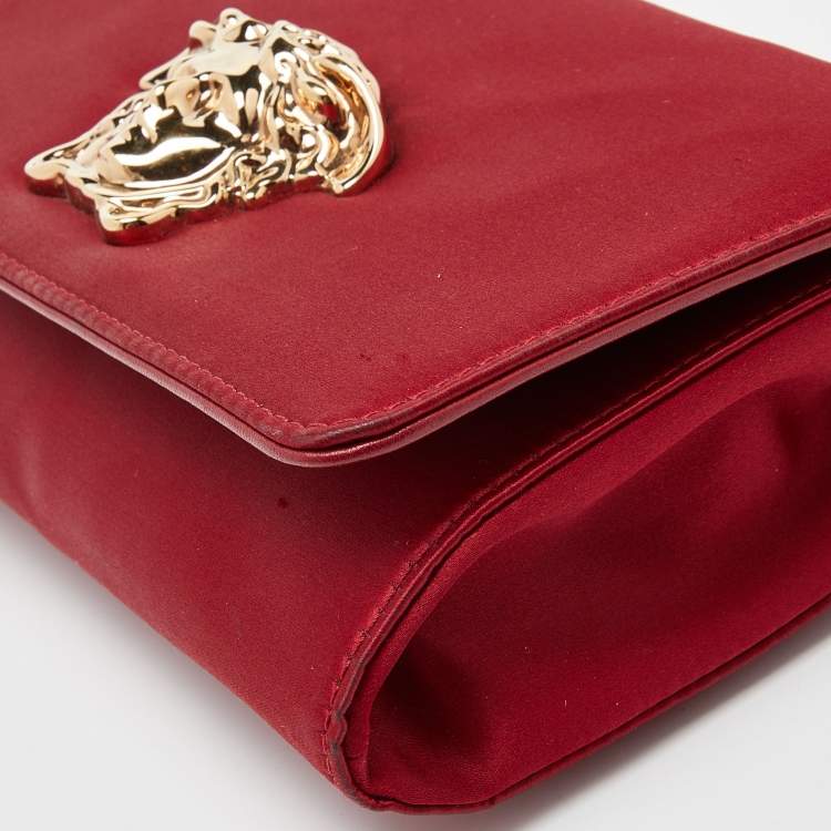 Pre Owned Versace Red Satin Palazzo Medusa Chain Clutch