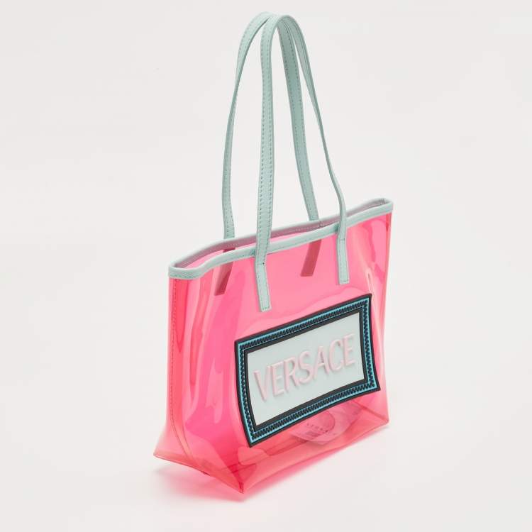 Pre Owned Versace Light Green/Magenta Clear PVC Logo Tote