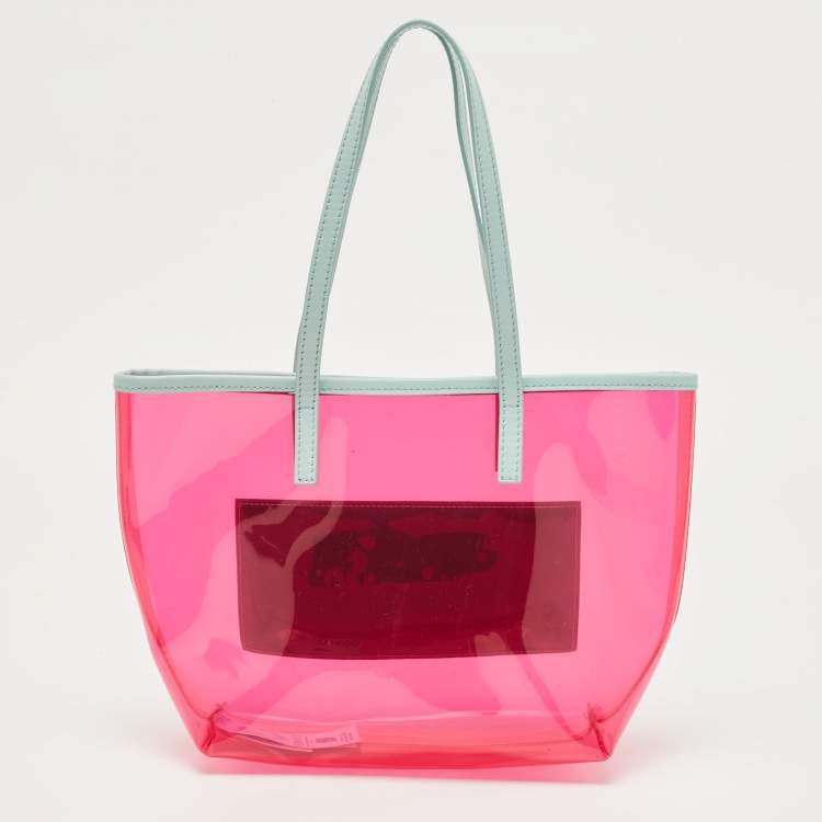 Pre Owned Versace Light Green/Magenta Clear PVC Logo Tote