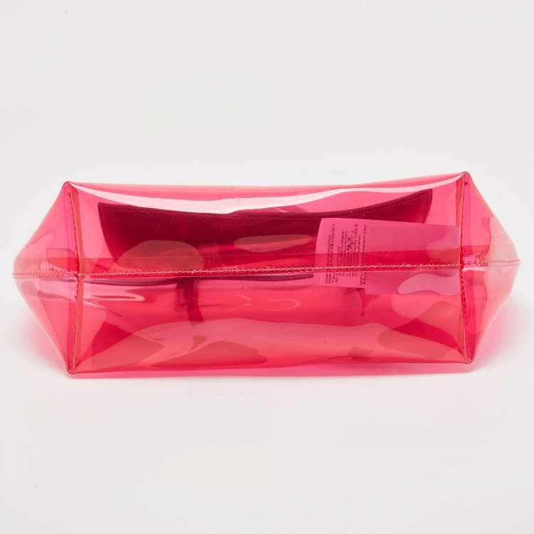 Pre Owned Versace Light Green/Magenta Clear PVC Logo Tote