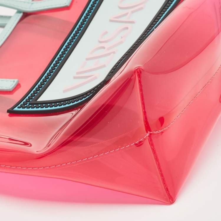 Pre Owned Versace Light Green/Magenta Clear PVC Logo Tote