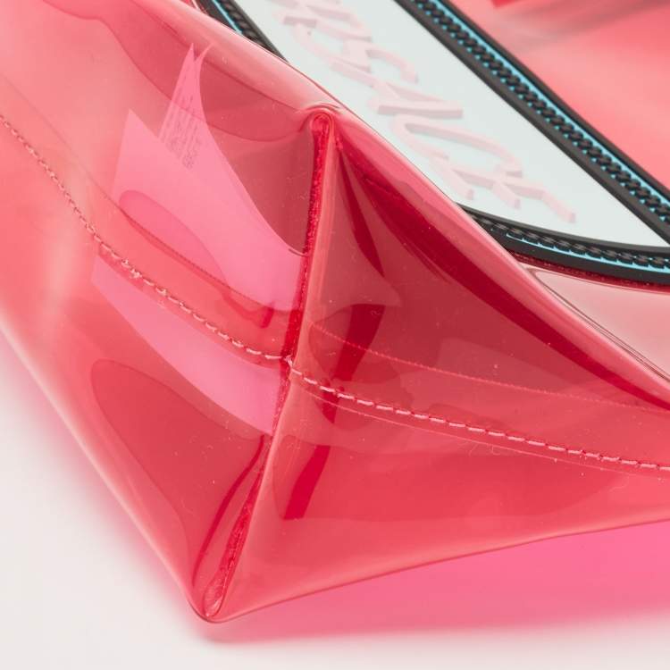 Pre Owned Versace Light Green/Magenta Clear PVC Logo Tote