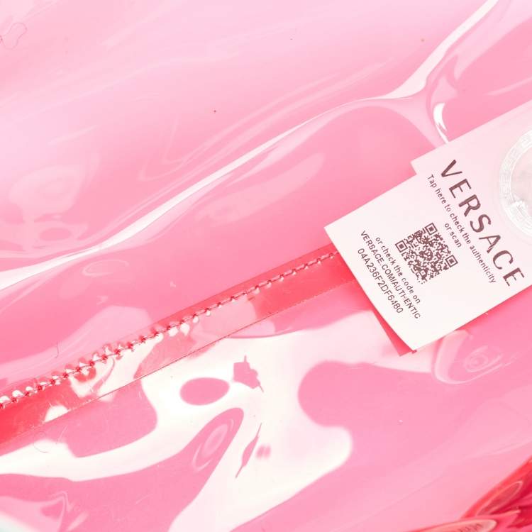 Pre Owned Versace Light Green/Magenta Clear PVC Logo Tote