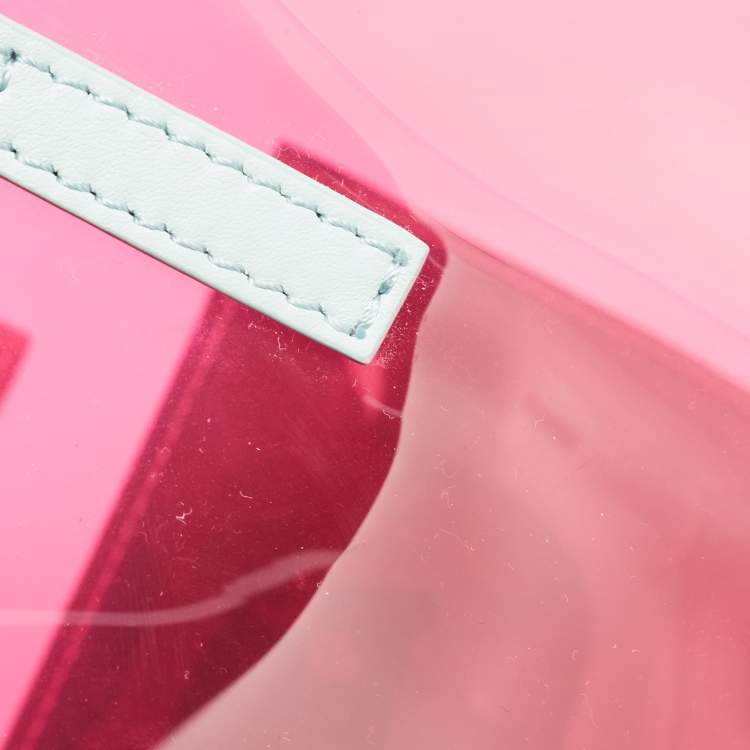 Pre Owned Versace Light Green/Magenta Clear PVC Logo Tote