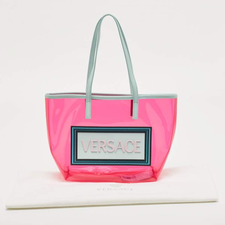 Pre Owned Versace Light Green/Magenta Clear PVC Logo Tote