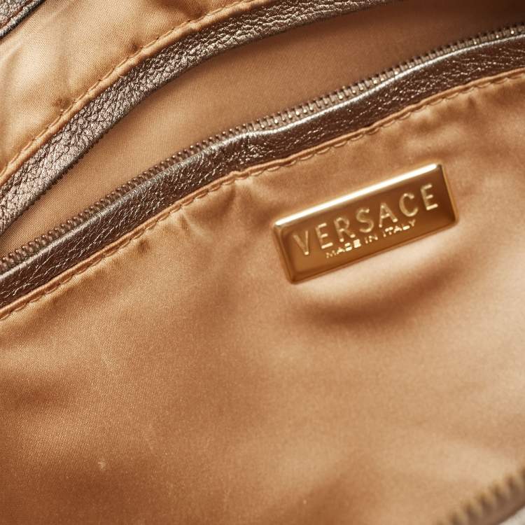Pre Owned Versace Pale Gold/Beige Signature Fabric and Leather Snap Out Of It Satchel