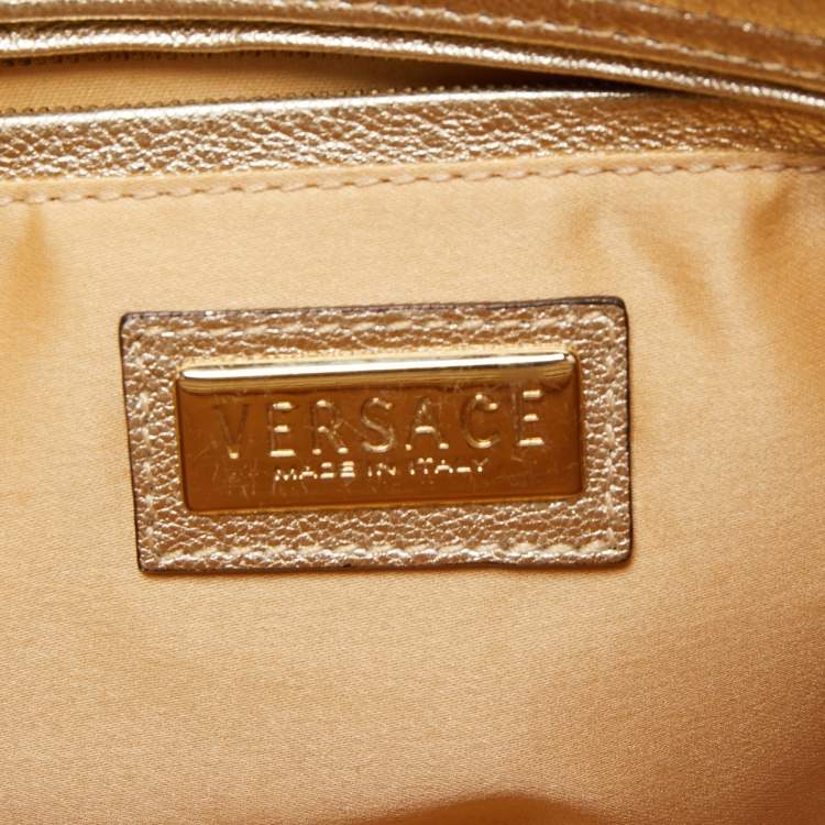 Pre Owned Versace Gold Signature Fabric and Leather Medusa Satchel