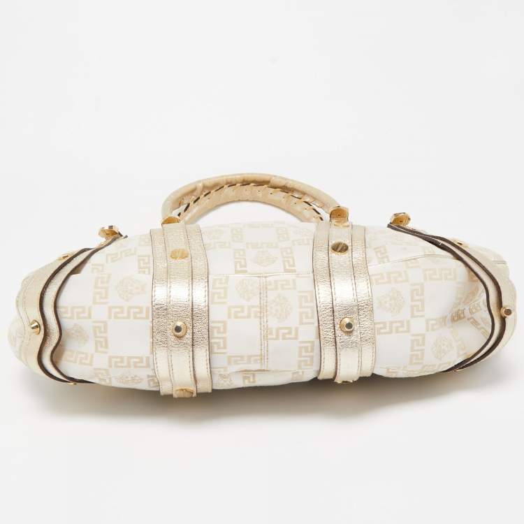 Pre Owned Versace Gold Signature Fabric and Leather Medusa Satchel