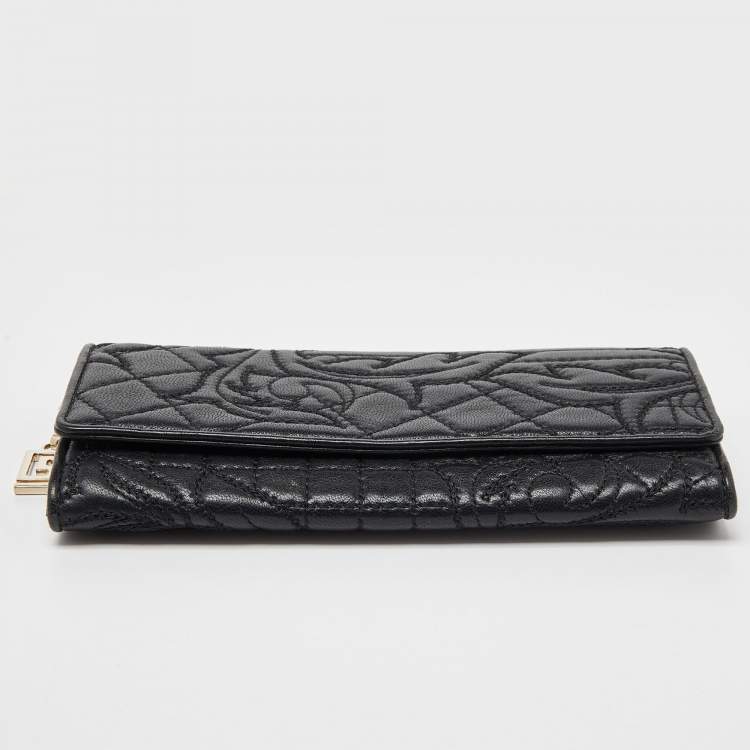 Pre Owned Versace Black Quilted Leather Flap Continental Wallet
