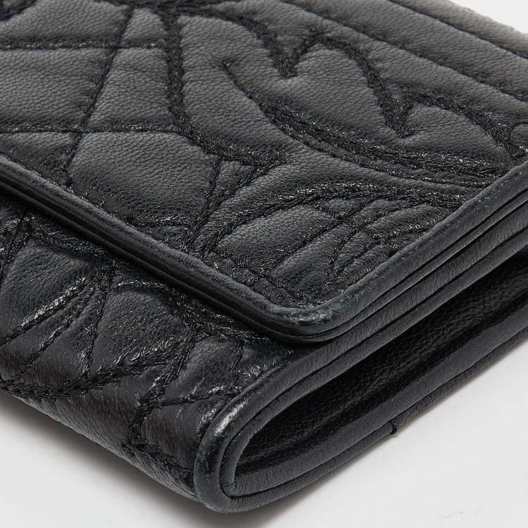 Pre Owned Versace Black Quilted Leather Flap Continental Wallet
