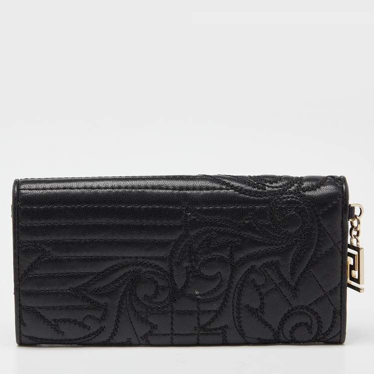 Pre Owned Versace Black Quilted Leather Flap Continental Wallet