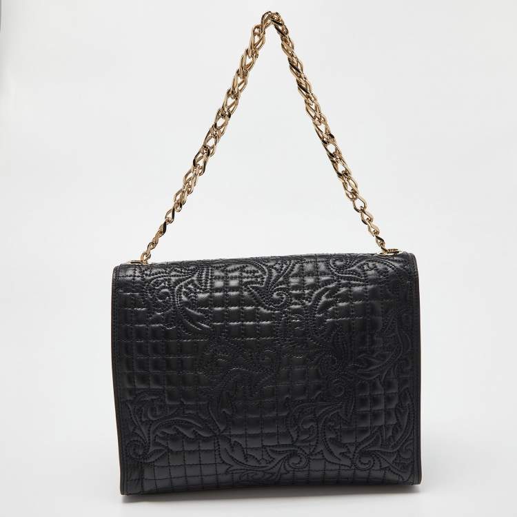 Pre Owned Versace Black Leather Tassel Medusa Shoulder Bag