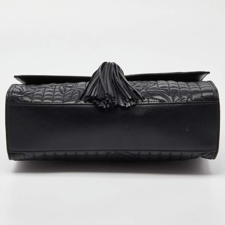 Pre Owned Versace Black Leather Tassel Medusa Shoulder Bag