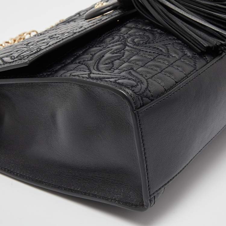 Pre Owned Versace Black Leather Tassel Medusa Shoulder Bag