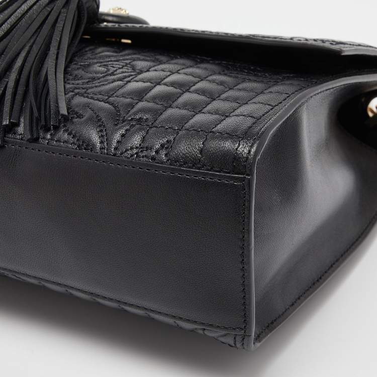 Pre Owned Versace Black Leather Tassel Medusa Shoulder Bag