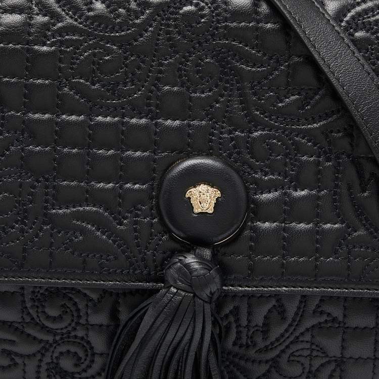 Pre Owned Versace Black Leather Tassel Medusa Shoulder Bag