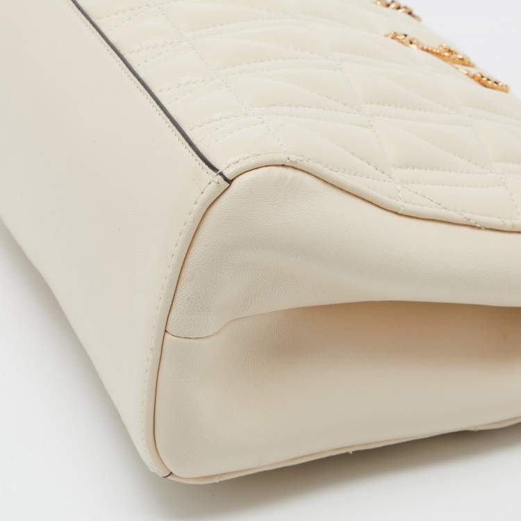 Pre Owned Versace Beige Quilted Leather Virtus Chain Tote