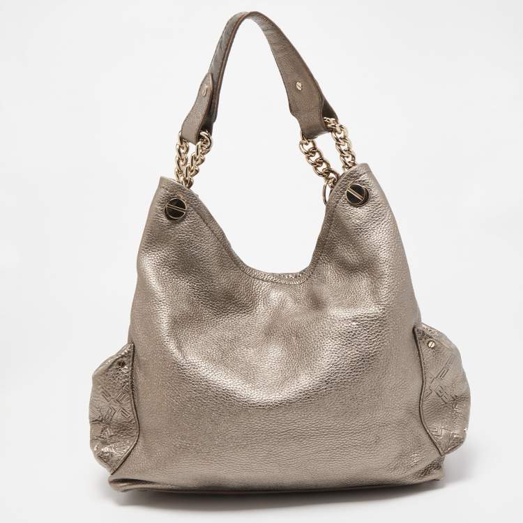 Pre Owned Versace Metallic Embossed Leather Front Pocket Shoulder Bag